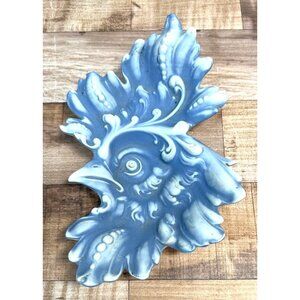 Vintage Blue Ceramic Rooster Shaped Dish/Tray With Intricate Detailing